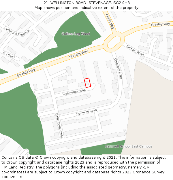 21, WELLINGTON ROAD, STEVENAGE, SG2 9HR: Location map and indicative extent of plot