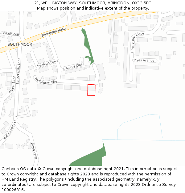 21, WELLINGTON WAY, SOUTHMOOR, ABINGDON, OX13 5FG: Location map and indicative extent of plot