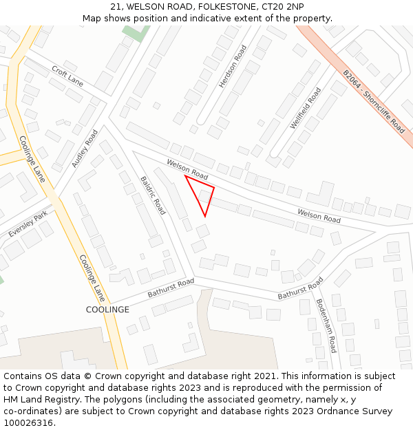 21, WELSON ROAD, FOLKESTONE, CT20 2NP: Location map and indicative extent of plot