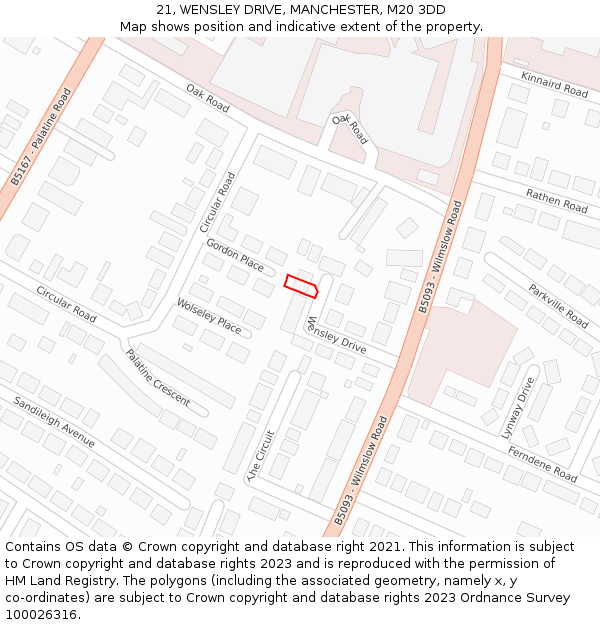 21, WENSLEY DRIVE, MANCHESTER, M20 3DD: Location map and indicative extent of plot