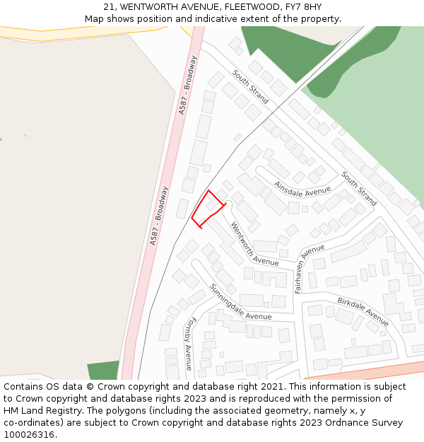 21, WENTWORTH AVENUE, FLEETWOOD, FY7 8HY: Location map and indicative extent of plot