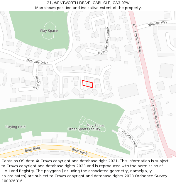 21, WENTWORTH DRIVE, CARLISLE, CA3 0PW: Location map and indicative extent of plot