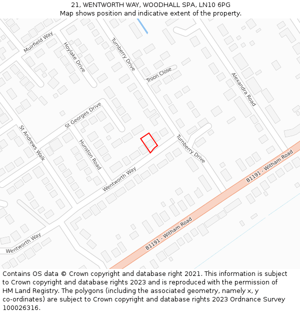 21, WENTWORTH WAY, WOODHALL SPA, LN10 6PG: Location map and indicative extent of plot