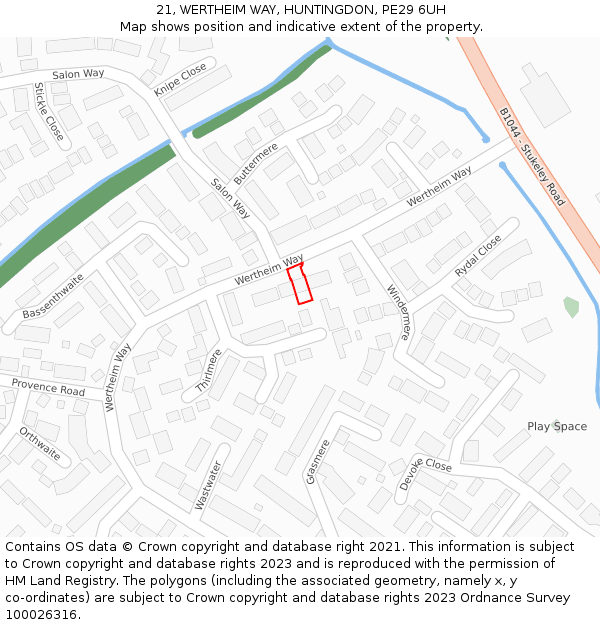 21, WERTHEIM WAY, HUNTINGDON, PE29 6UH: Location map and indicative extent of plot