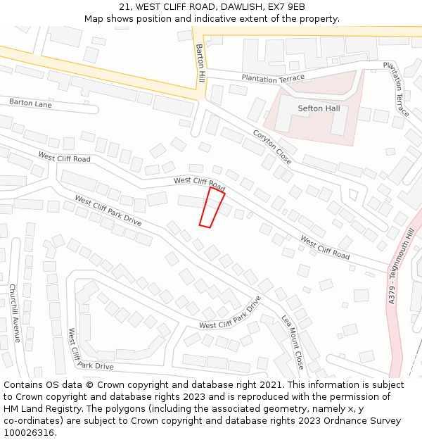 21, WEST CLIFF ROAD, DAWLISH, EX7 9EB: Location map and indicative extent of plot