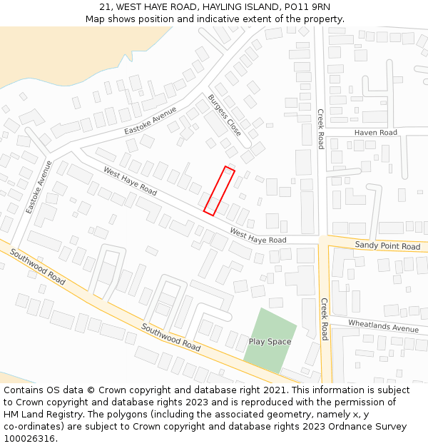21, WEST HAYE ROAD, HAYLING ISLAND, PO11 9RN: Location map and indicative extent of plot