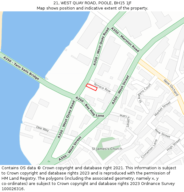 21, WEST QUAY ROAD, POOLE, BH15 1JF: Location map and indicative extent of plot