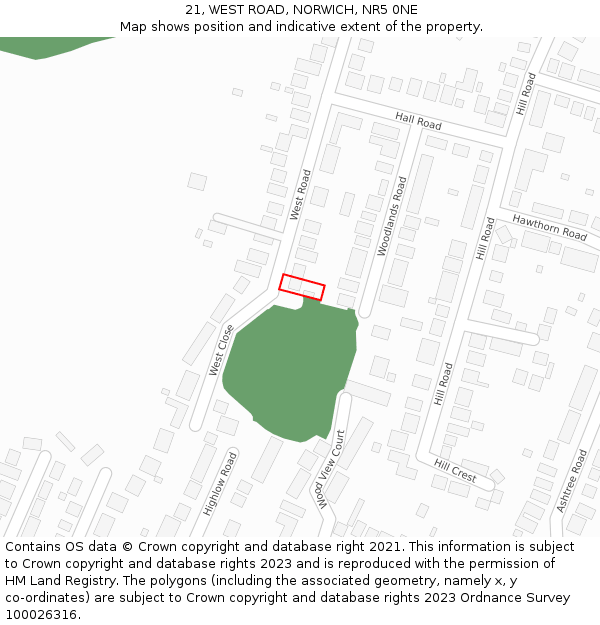 21, WEST ROAD, NORWICH, NR5 0NE: Location map and indicative extent of plot