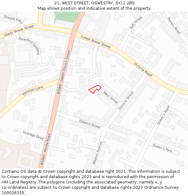 21, WEST STREET, OSWESTRY, SY11 2BS: Location map and indicative extent of plot
