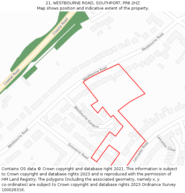 21, WESTBOURNE ROAD, SOUTHPORT, PR8 2HZ: Location map and indicative extent of plot