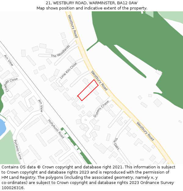 21, WESTBURY ROAD, WARMINSTER, BA12 0AW: Location map and indicative extent of plot