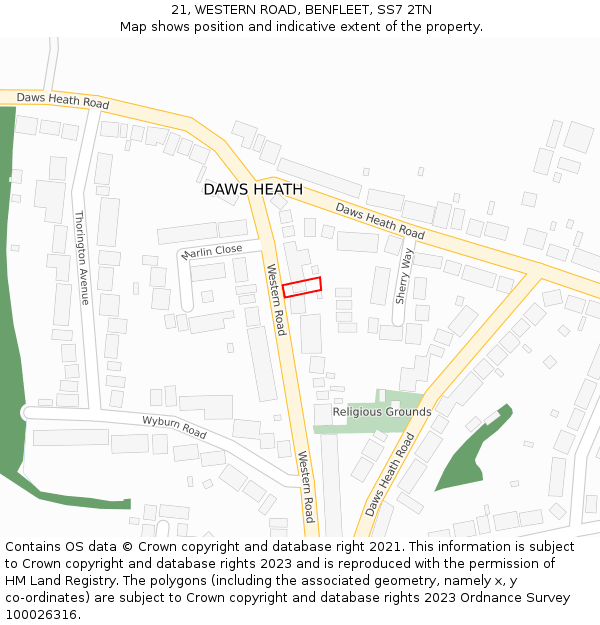 21, WESTERN ROAD, BENFLEET, SS7 2TN: Location map and indicative extent of plot