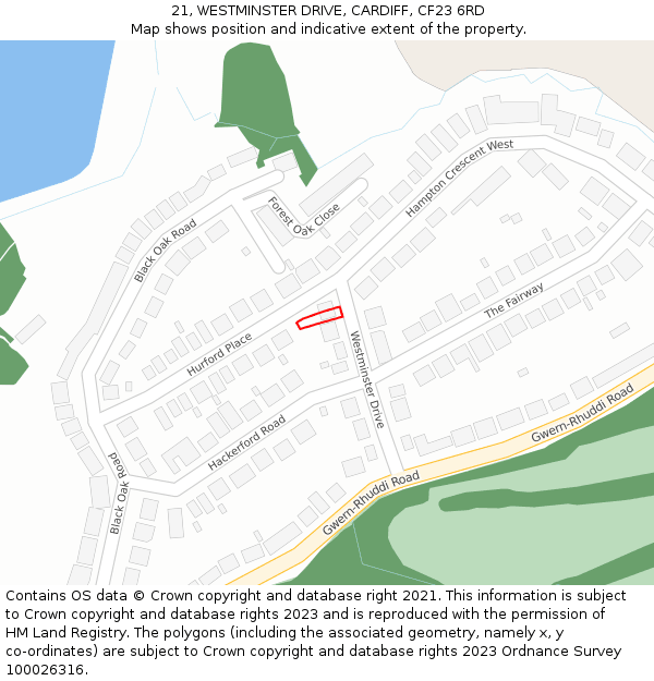 21, WESTMINSTER DRIVE, CARDIFF, CF23 6RD: Location map and indicative extent of plot