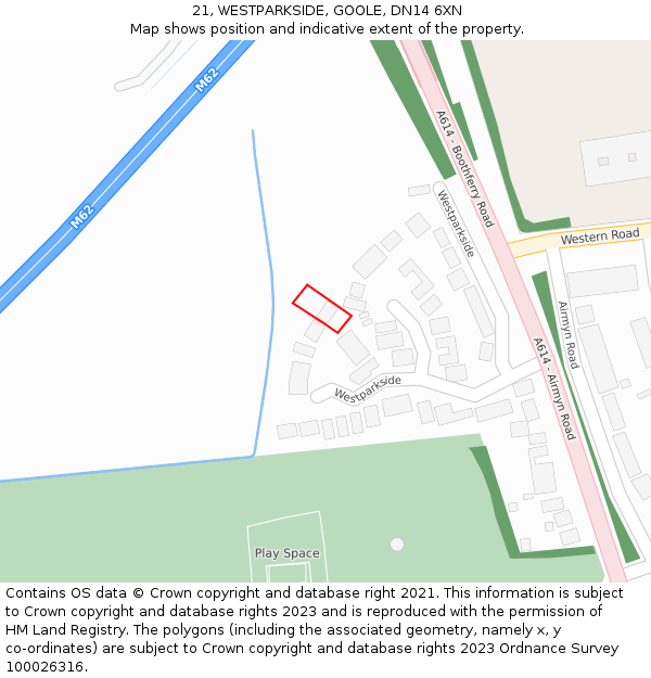 21, WESTPARKSIDE, GOOLE, DN14 6XN: Location map and indicative extent of plot