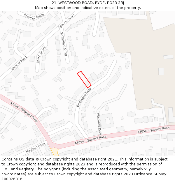 21, WESTWOOD ROAD, RYDE, PO33 3BJ: Location map and indicative extent of plot