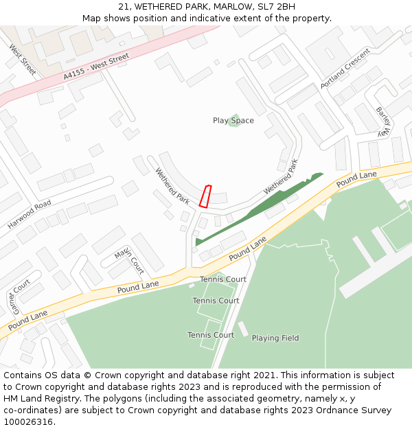 21, WETHERED PARK, MARLOW, SL7 2BH: Location map and indicative extent of plot