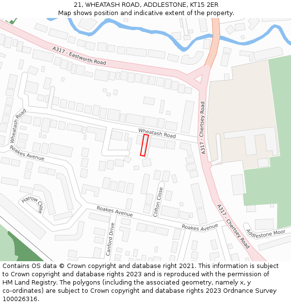 21, WHEATASH ROAD, ADDLESTONE, KT15 2ER: Location map and indicative extent of plot