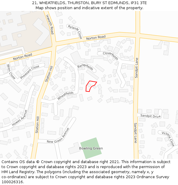 21, WHEATFIELDS, THURSTON, BURY ST EDMUNDS, IP31 3TE: Location map and indicative extent of plot