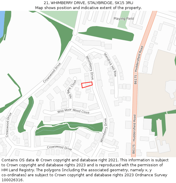 21, WHIMBERRY DRIVE, STALYBRIDGE, SK15 3RU: Location map and indicative extent of plot