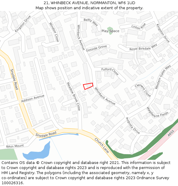 21, WHINBECK AVENUE, NORMANTON, WF6 1UD: Location map and indicative extent of plot