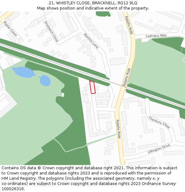 21, WHISTLEY CLOSE, BRACKNELL, RG12 9LQ: Location map and indicative extent of plot