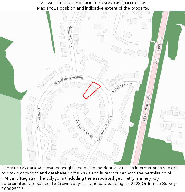 21, WHITCHURCH AVENUE, BROADSTONE, BH18 8LW: Location map and indicative extent of plot