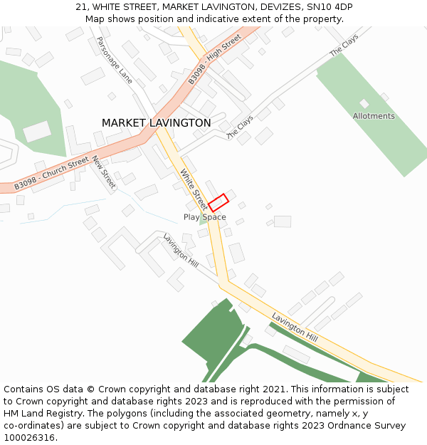 21, WHITE STREET, MARKET LAVINGTON, DEVIZES, SN10 4DP: Location map and indicative extent of plot