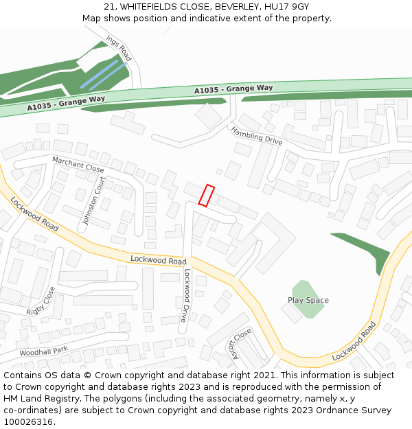 21, WHITEFIELDS CLOSE, BEVERLEY, HU17 9GY: Location map and indicative extent of plot