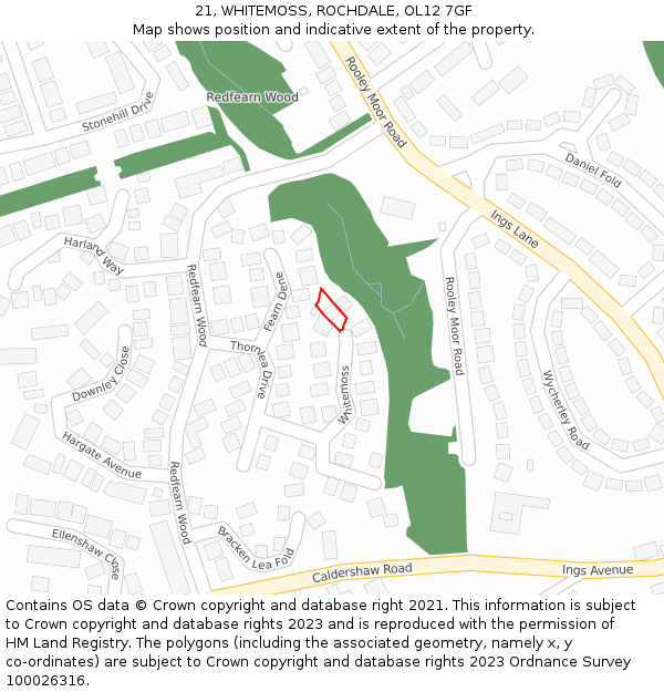 21, WHITEMOSS, ROCHDALE, OL12 7GF: Location map and indicative extent of plot