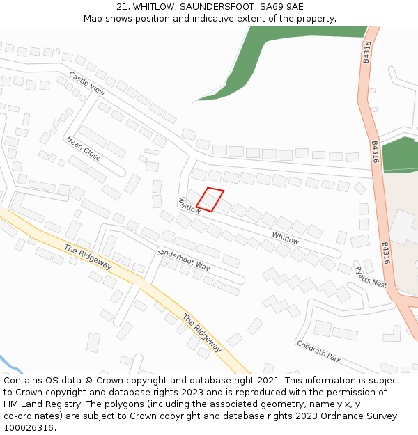 21, WHITLOW, SAUNDERSFOOT, SA69 9AE: Location map and indicative extent of plot