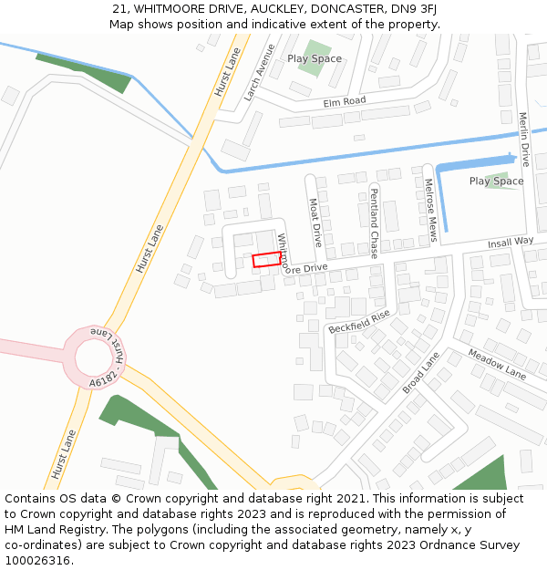 21, WHITMOORE DRIVE, AUCKLEY, DONCASTER, DN9 3FJ: Location map and indicative extent of plot