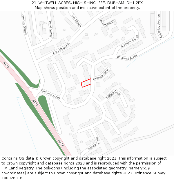 21, WHITWELL ACRES, HIGH SHINCLIFFE, DURHAM, DH1 2PX: Location map and indicative extent of plot