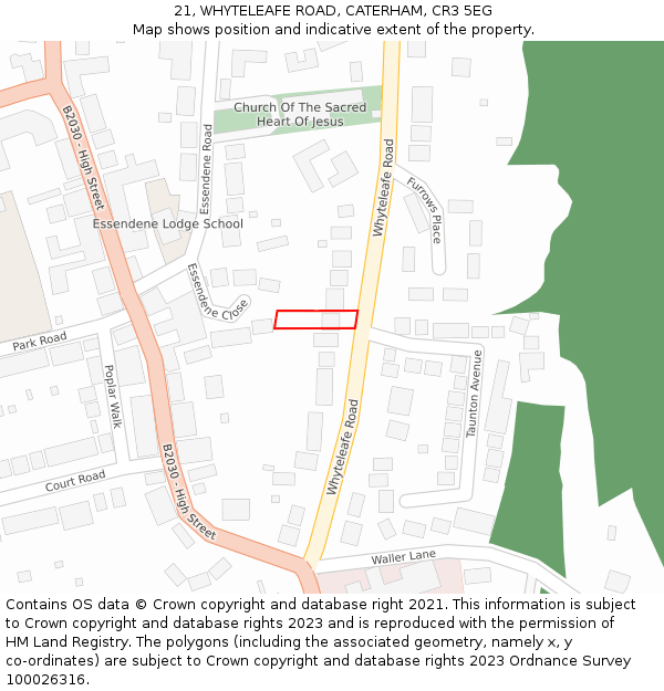 21, WHYTELEAFE ROAD, CATERHAM, CR3 5EG: Location map and indicative extent of plot