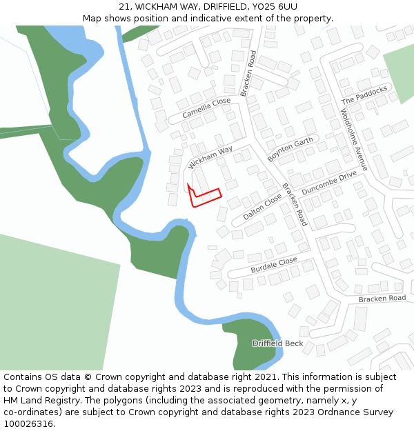 21, WICKHAM WAY, DRIFFIELD, YO25 6UU: Location map and indicative extent of plot