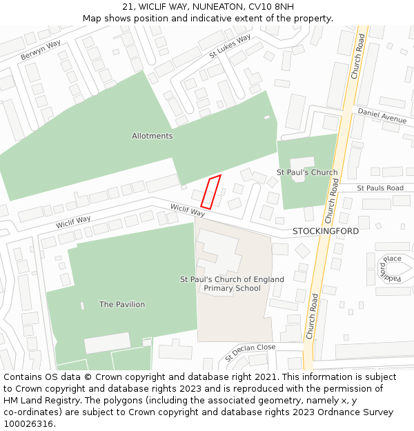 21, WICLIF WAY, NUNEATON, CV10 8NH: Location map and indicative extent of plot