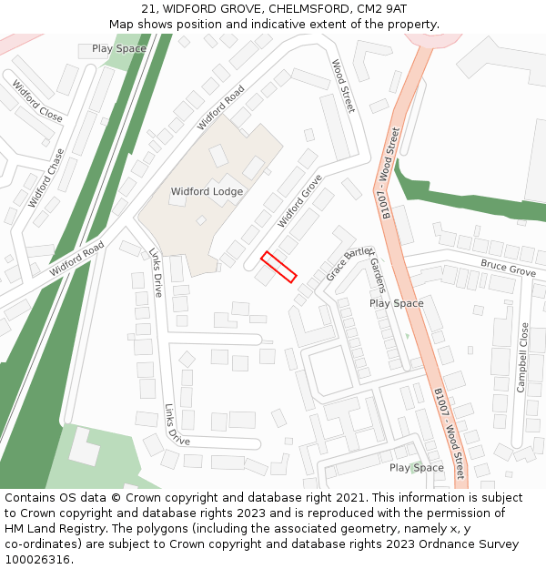 21, WIDFORD GROVE, CHELMSFORD, CM2 9AT: Location map and indicative extent of plot