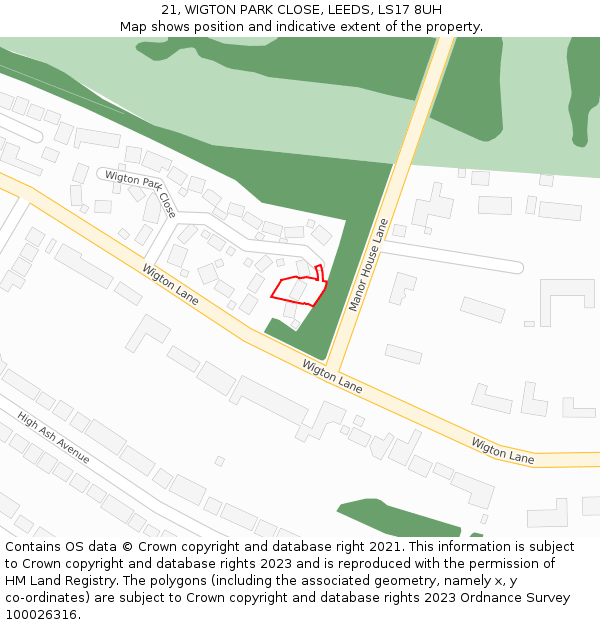 21, WIGTON PARK CLOSE, LEEDS, LS17 8UH: Location map and indicative extent of plot