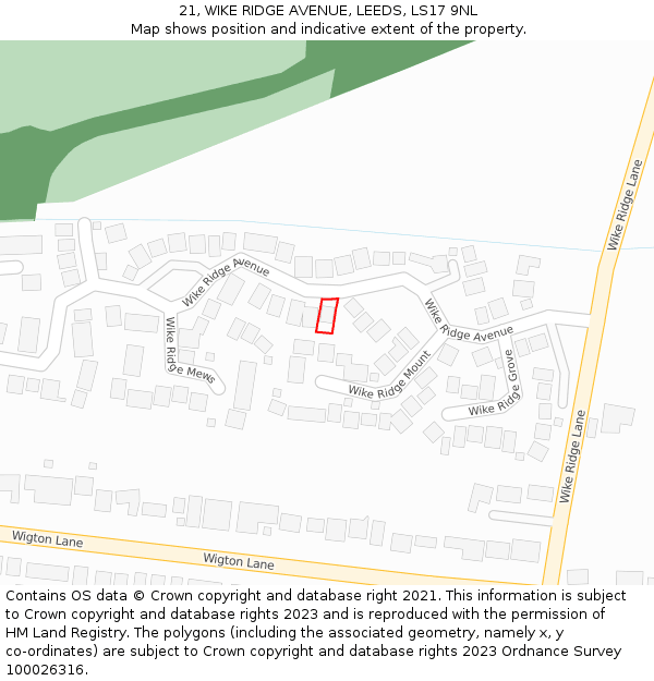 21, WIKE RIDGE AVENUE, LEEDS, LS17 9NL: Location map and indicative extent of plot