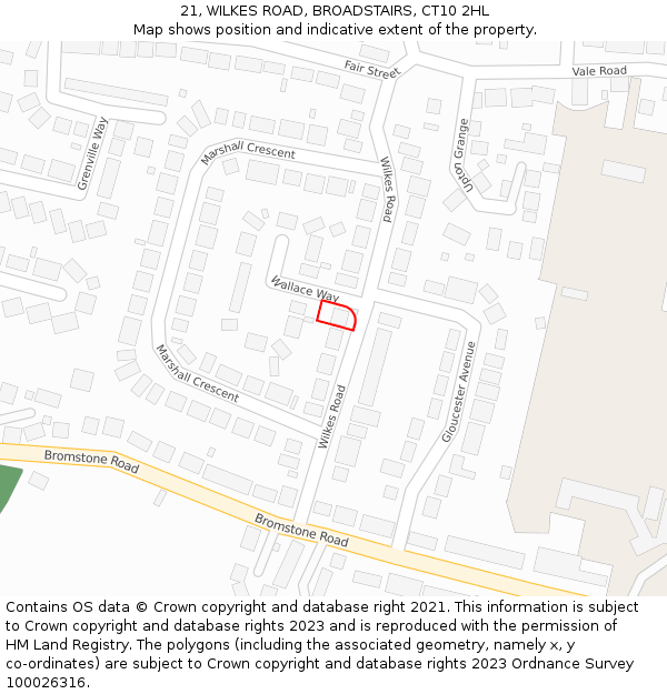 21, WILKES ROAD, BROADSTAIRS, CT10 2HL: Location map and indicative extent of plot