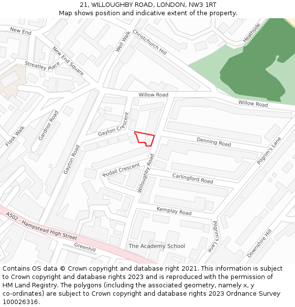 21, WILLOUGHBY ROAD, LONDON, NW3 1RT: Location map and indicative extent of plot