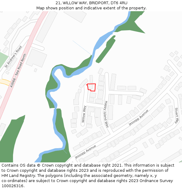 21, WILLOW WAY, BRIDPORT, DT6 4RU: Location map and indicative extent of plot