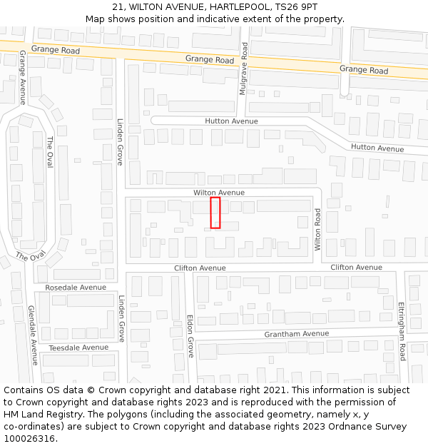 21, WILTON AVENUE, HARTLEPOOL, TS26 9PT: Location map and indicative extent of plot