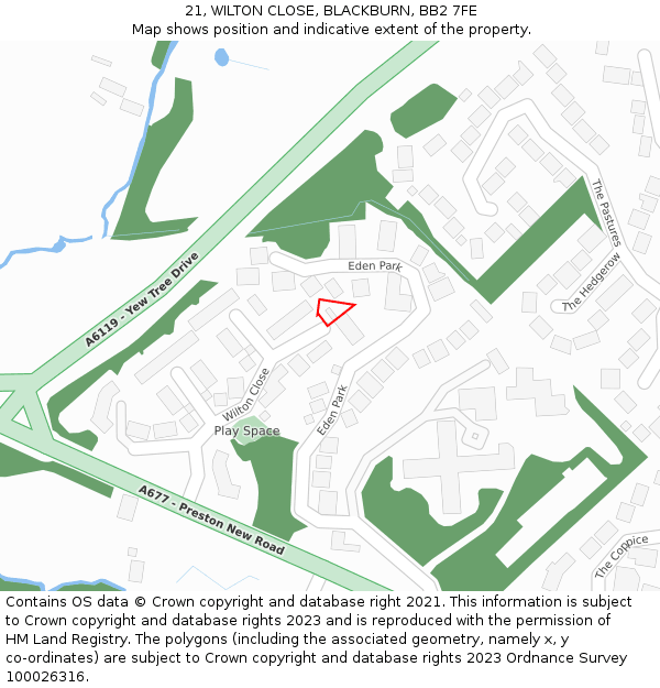 21, WILTON CLOSE, BLACKBURN, BB2 7FE: Location map and indicative extent of plot