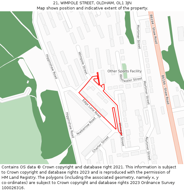 21, WIMPOLE STREET, OLDHAM, OL1 3JN: Location map and indicative extent of plot