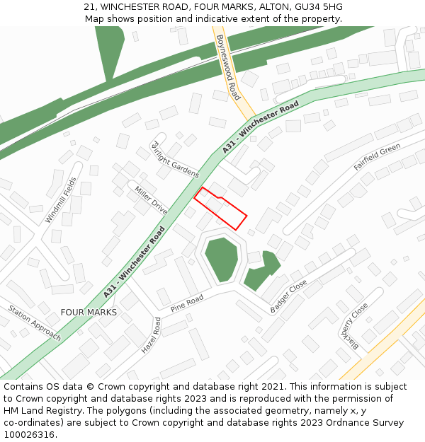 21, WINCHESTER ROAD, FOUR MARKS, ALTON, GU34 5HG: Location map and indicative extent of plot