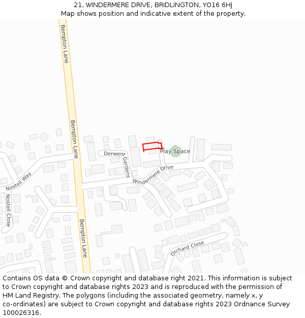 21, WINDERMERE DRIVE, BRIDLINGTON, YO16 6HJ: Location map and indicative extent of plot