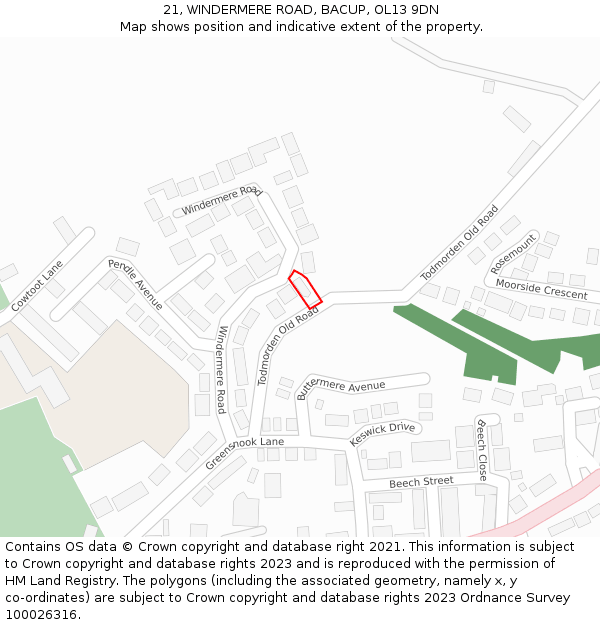 21, WINDERMERE ROAD, BACUP, OL13 9DN: Location map and indicative extent of plot