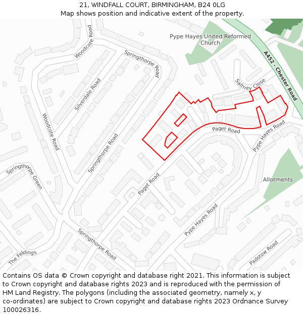 21, WINDFALL COURT, BIRMINGHAM, B24 0LG: Location map and indicative extent of plot