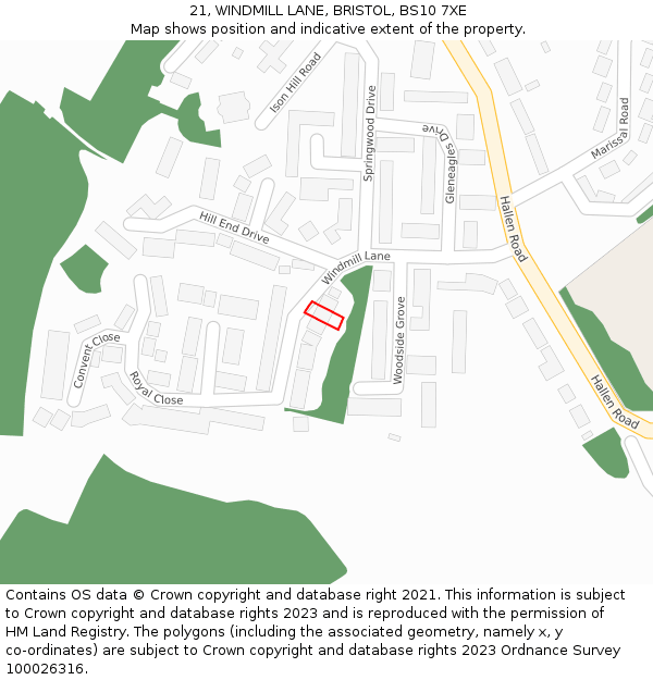 21, WINDMILL LANE, BRISTOL, BS10 7XE: Location map and indicative extent of plot