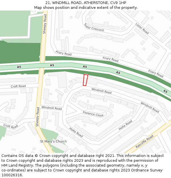 21, WINDMILL ROAD, ATHERSTONE, CV9 1HP: Location map and indicative extent of plot